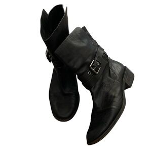 Coach “Jesika” Black leather moto ankle slouch boots